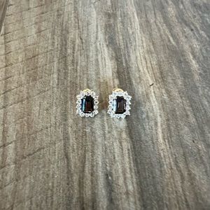 Purple Gemstone & Rhinestone Rectangle Earrings